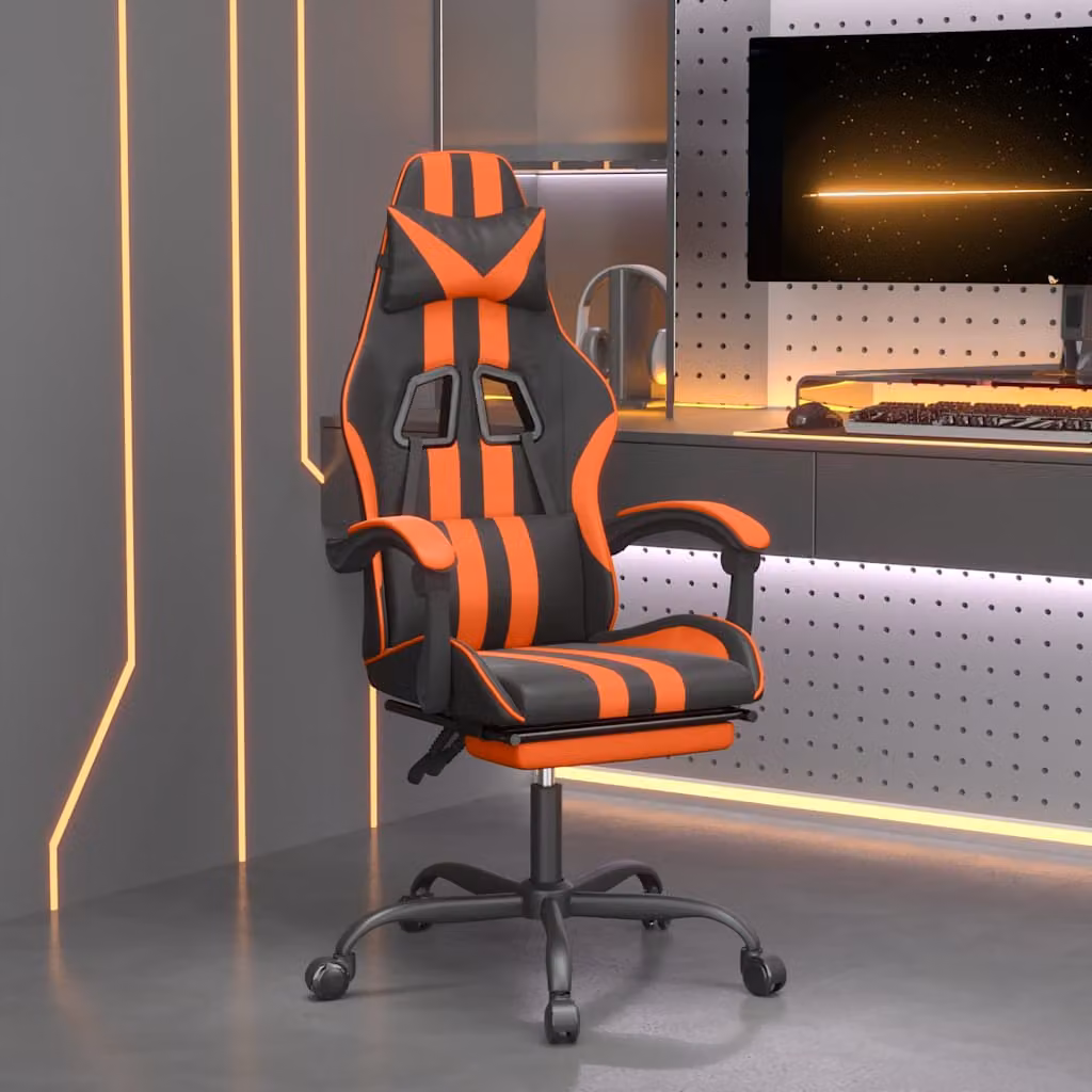 Sedia da Gaming vidaXL con Poggiapiedi, Rivestimento in Similpelle, Nero e Arancione