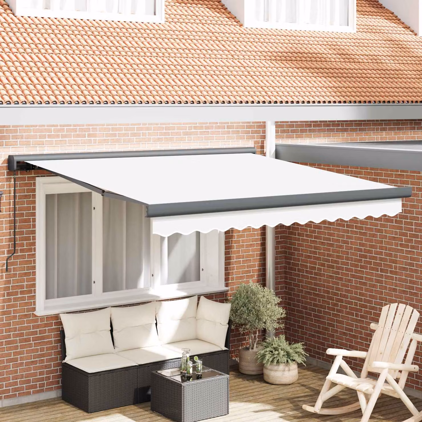 Tenda retrattile vidaXL con bracci pieghevoli in alluminio e tela in poliestere, Bianco, L: 350 cm x P: 250 cm