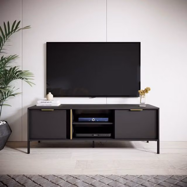 DMORA Mobile Porta TV Moderno con 2 Ripiani, Nero e Oro, L: 153 cm, P: 40 cm, H: 53 cm – 1