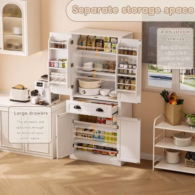 Mobile colonna da cucina con 4 ante e cassetto ripiani regolabili in MDF bianco 80 × 40 × 182 cm