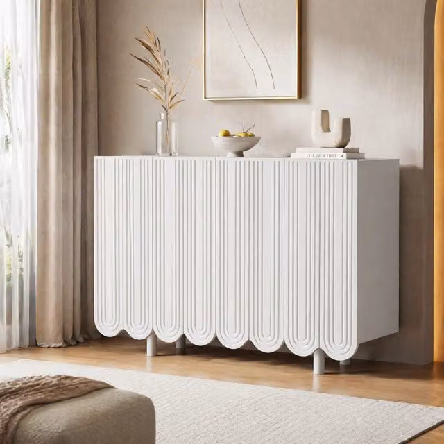 Credenza bianca 120 cm - 4 ante scolpite, ripiani interni