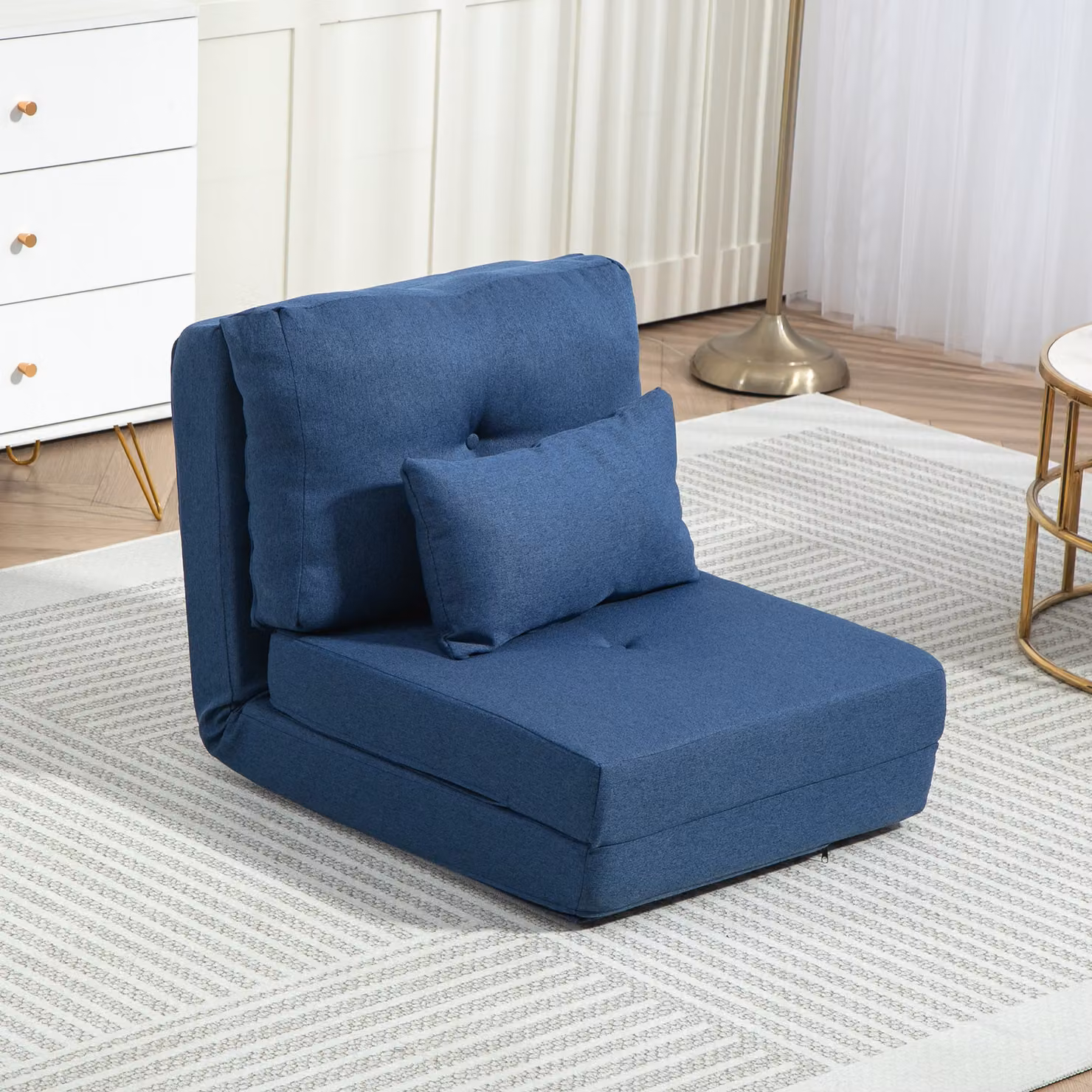Poltrona letto trasformabile HOMCOM con schienale regolabile e cuscino, design moderno in tessuto blu scuro – 2