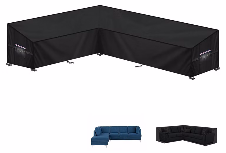 Copertura impermeabile per lounge a forma di L, dimensioni 180x260x90x80/60 cm, realizzata in tessuto Oxford 420D