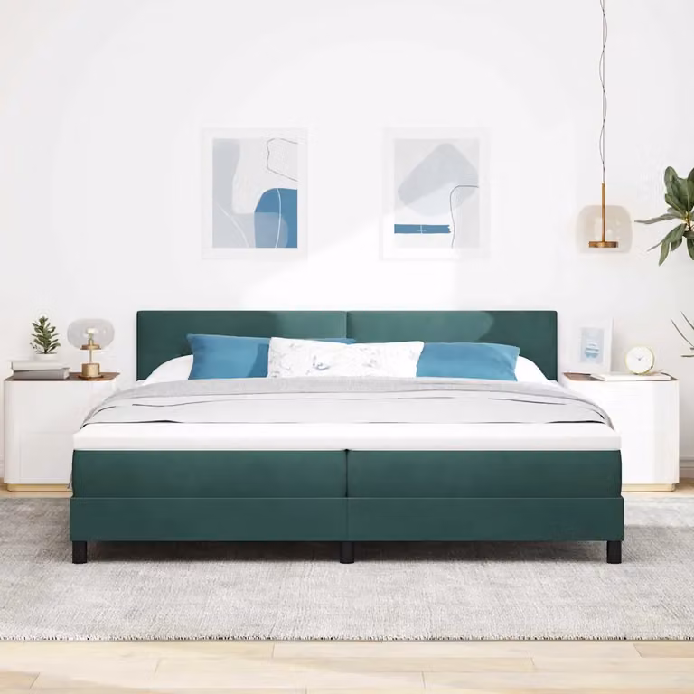 Letto a molle con testiera vidaXL in velluto verde, L/P/H: 200 x 200 x 103 cm