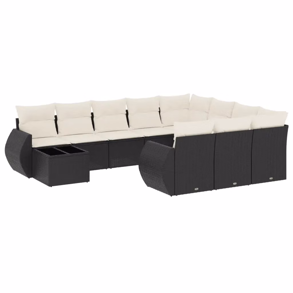 Set di Divani da Giardino vidaXL a Forma di U composto da 11 Pezzi con Cuscini e Tavolino, Colore Nero e Bianco – 2