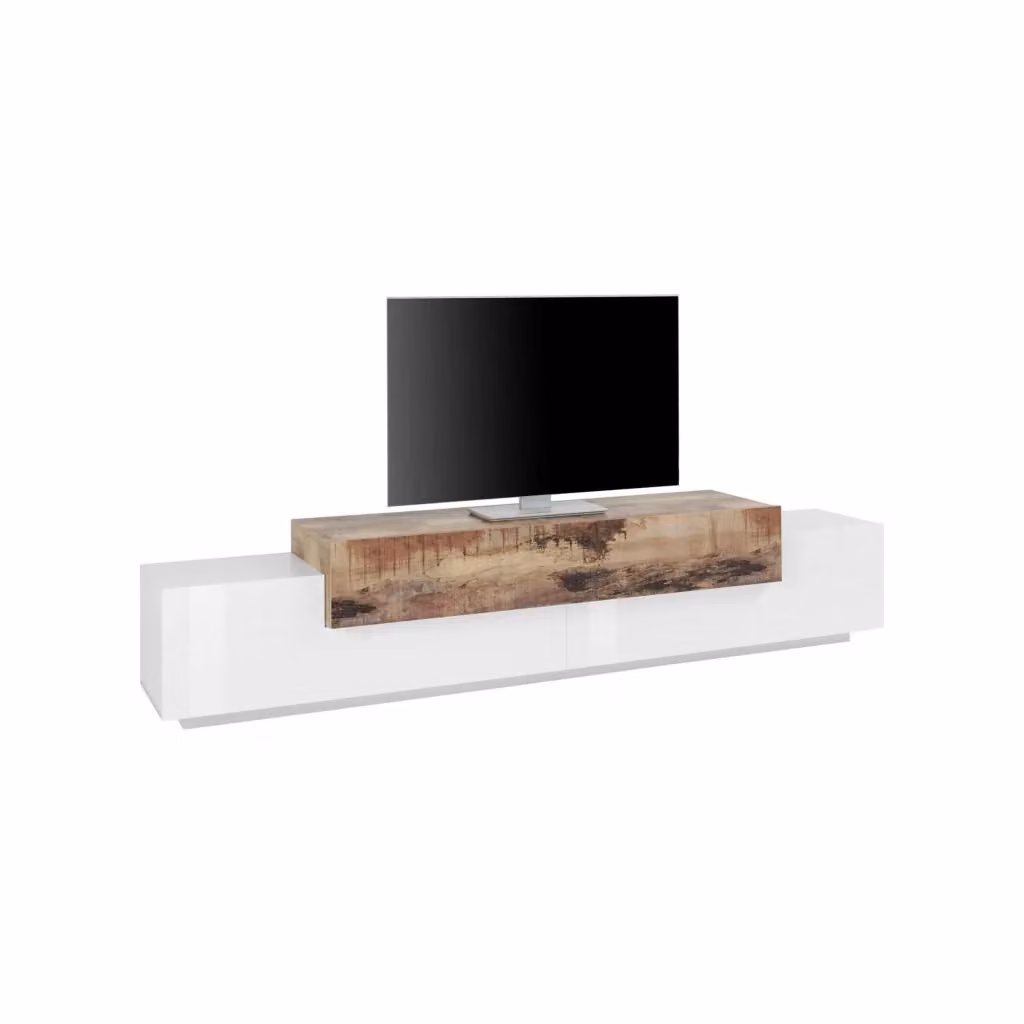 Mobile da soggiorno DMORA Porta Tiche in bianco lucido e acero, L: 240 cm, P: 45 cm, H: 52 cm – 2