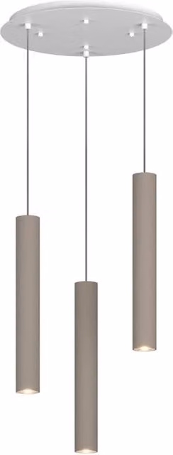 Lampadario a sospensione Xeana in metallo bianco e marrone, design industriale e minimalista, forma tonda con 3 luci GU10, Diametro: 40 cm