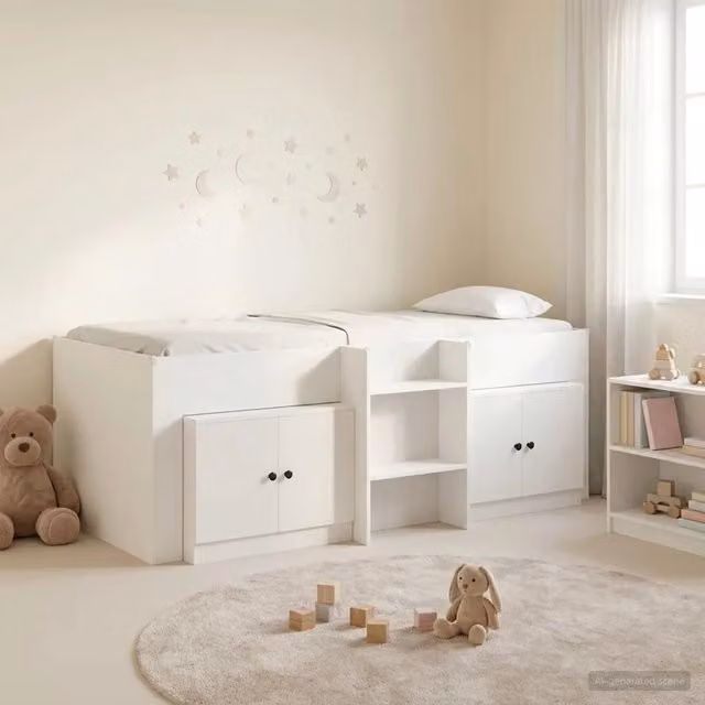 Struttura Letto Loft con Mobile 3 pcs-Giroletto con contenitore Bianco Legno multistrato 920211