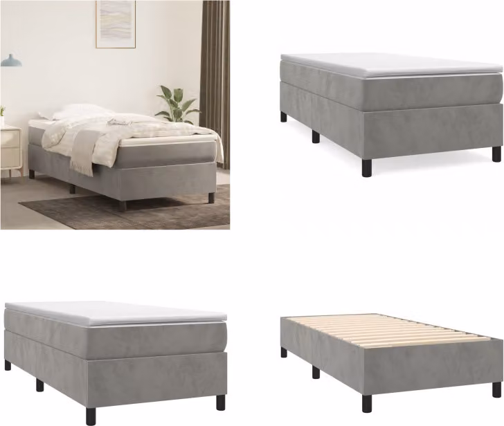 vidaXL Letto a molle grigio chiaro 100x200 cm in velluto - Letto a molle - Letti a molle - Letto - Mobili da camera da letto