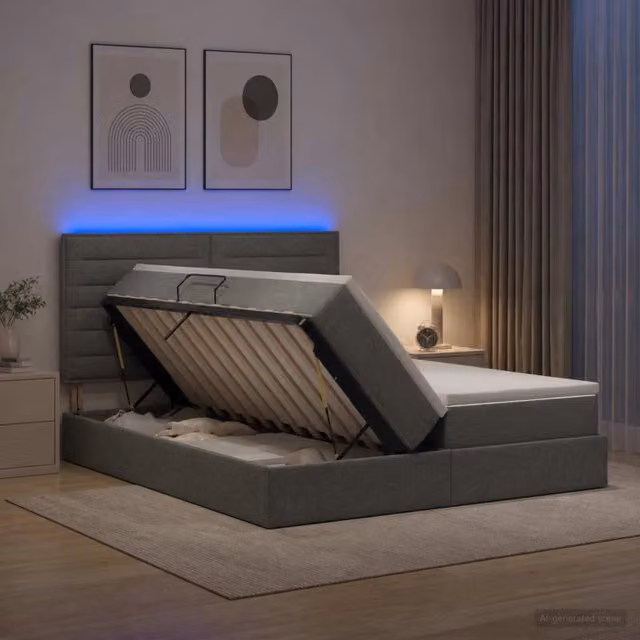 Letto con contenitore e illuminazione LED vidaXL, Grigio, L/P/H: 200 x 200 x 34 cm – 1