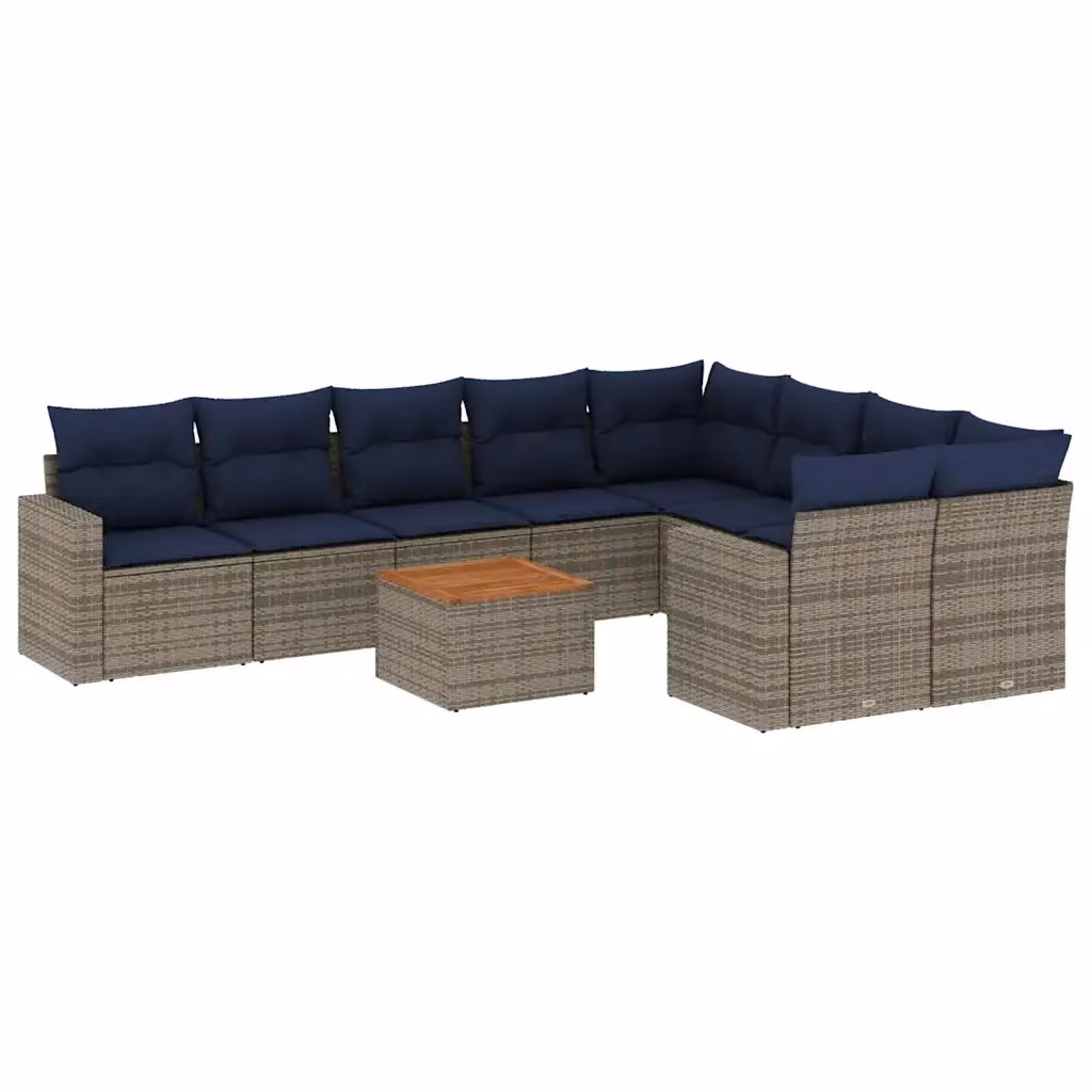 vidaXL Set Divani da Giardino 10 pz in Polyrattan con Cuscini Grigio e Blu – 2