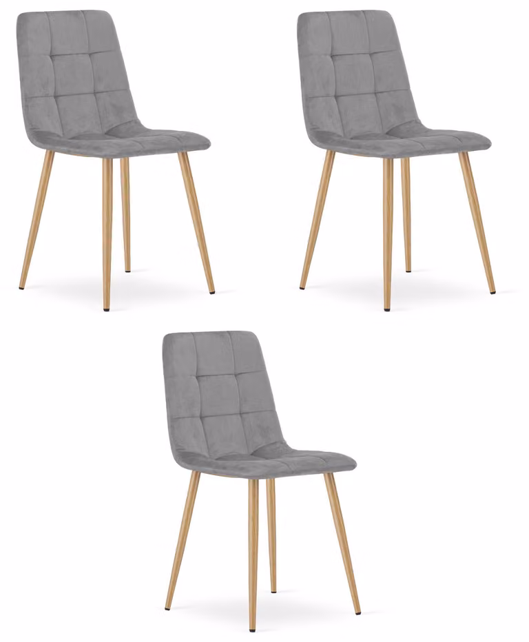 Poltrona - Leobert - Modello Kara - Tessuto velluto grigio chiaro / Gambe in legno di faggio - Dimensioni 45 x 50,5 x 87 cm - Confezione da 3