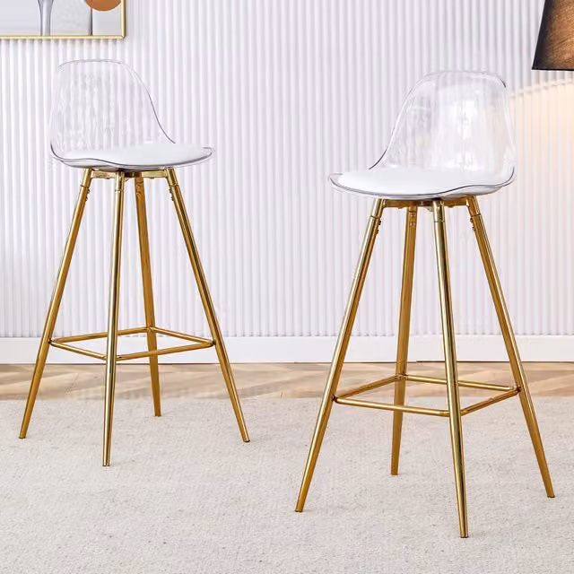 Set di 2 sgabelli da bar Zephmum con schienale trasparente e struttura oro per cucina, soggiorno o bancone