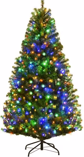 Albero di Natale Costway con Luci LED Multicolore e Base in Metallo, Altezza: 210 cm – 1