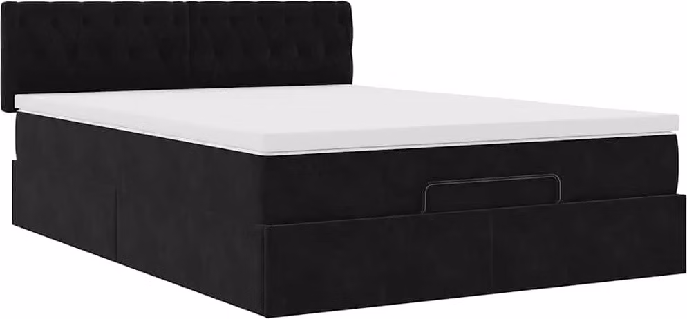 Struttura Letto Pouf con Materasso Nero 140x190 cm in Velluto