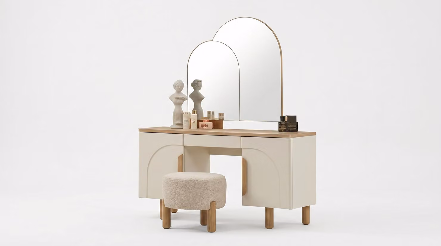 Comò con specchio, mobile contenitore laterale, specchiera moderna, tavolino da trucco elegante, consolle