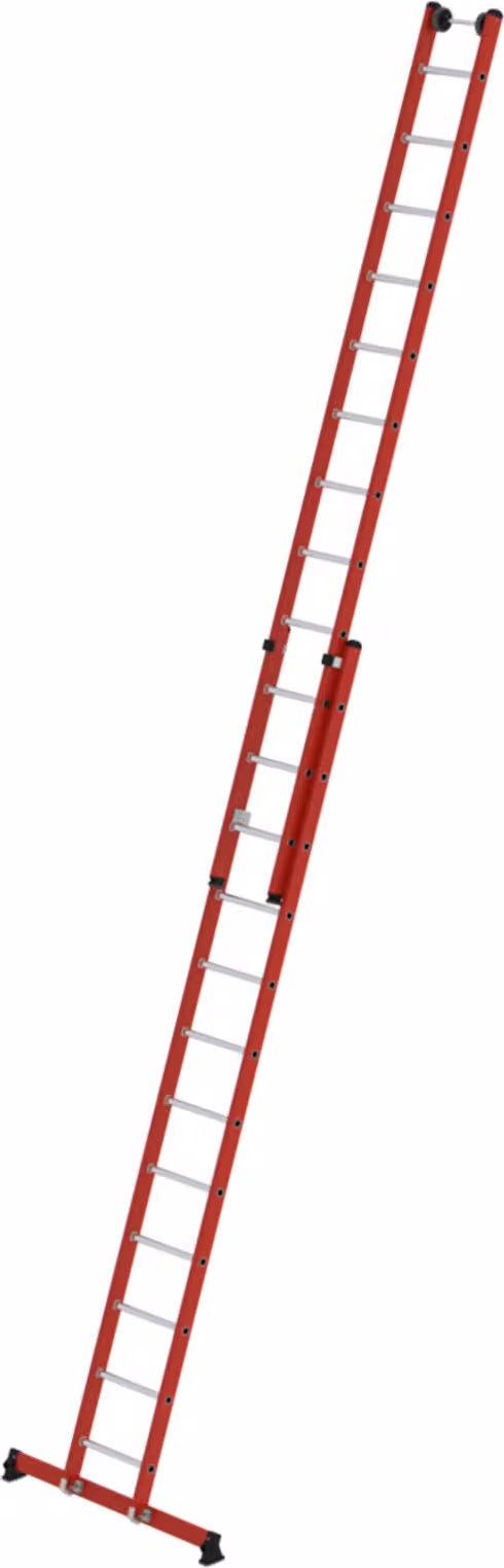 Scala a pioli scorrevole Munk in 2 parti, in vetroresina/alluminio con traversa nivello®, 2x12 pioli