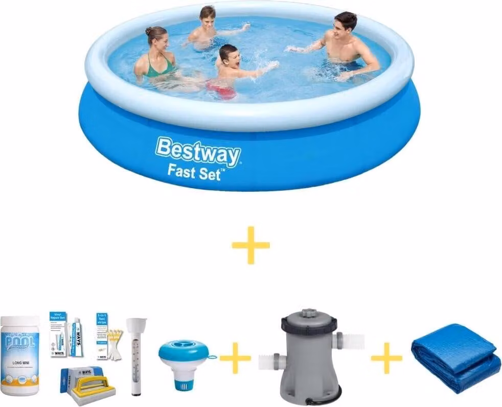 Bestway Pool - Fast Set - 366 x 76 cm - Include kit di manutenzione WAYS, pompa filtro e telo di fondo