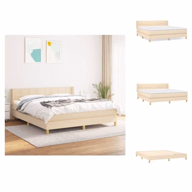 vidaXL Letto a molle con materasso crema 160x200 cm in tessuto - Letti e strutture letto