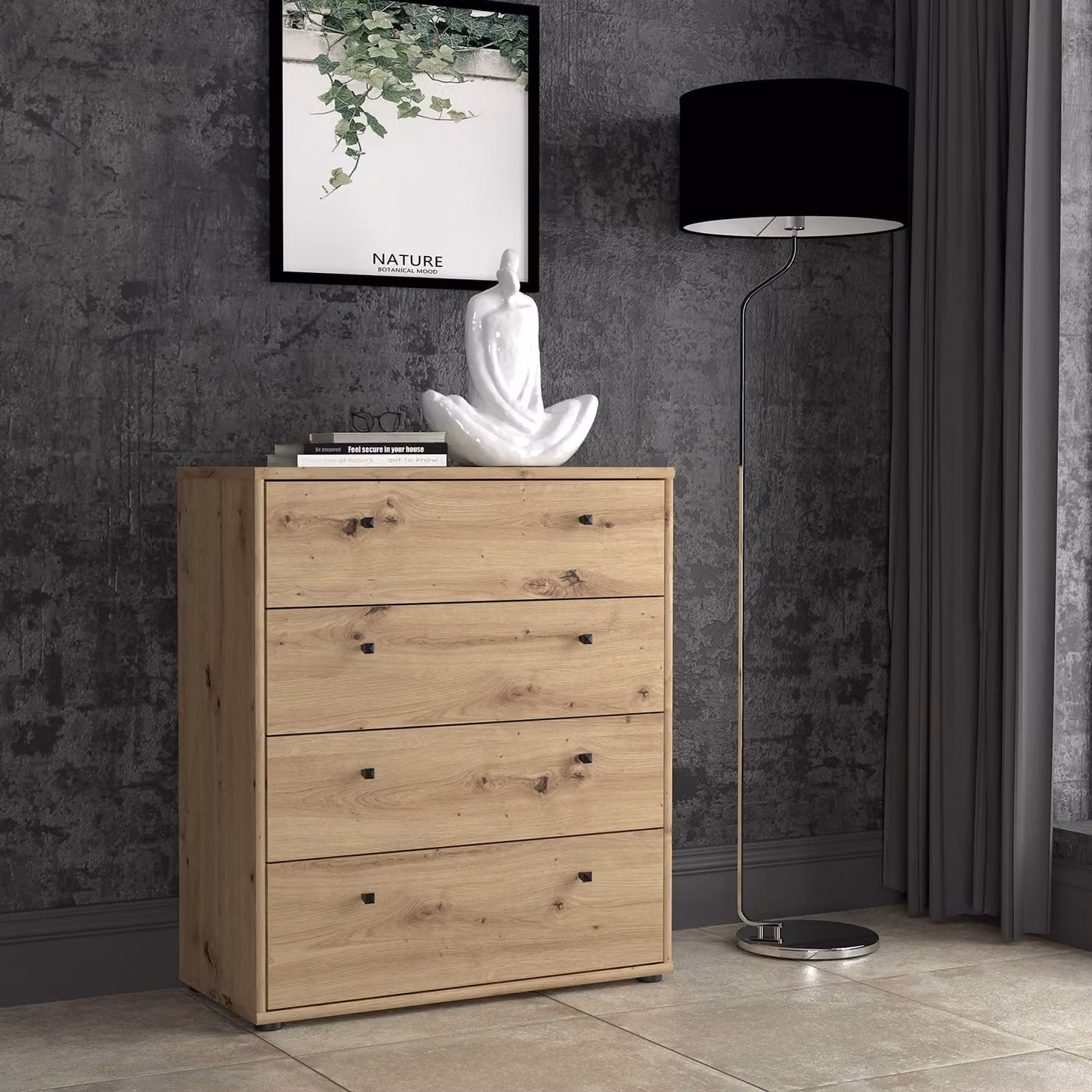 Comò >Tembi< in rovere Artisan - 73,7x85,5x34,8 cm (LxAxP)