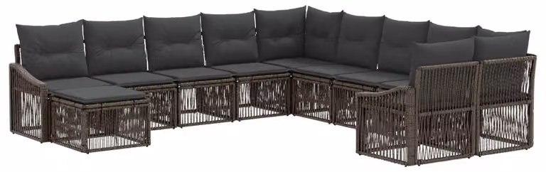 Set da giardino composto da 11 pezzi, colore grigio, realizzato in rattan sintetico