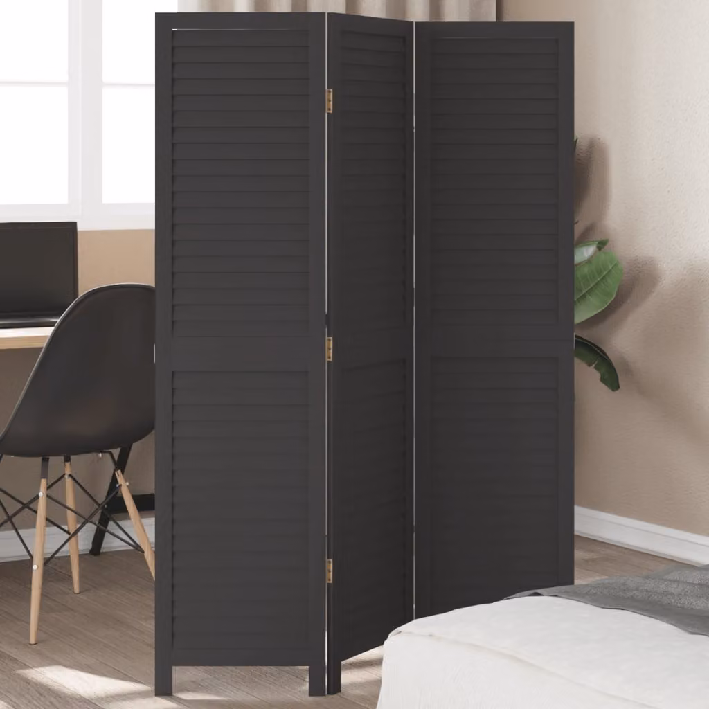 Divisorio Ambienti vidaXL a 3 Pannelli in Legno di Paulownia e Metallo Nero Opaco H: 160 cm, L: 110 cm