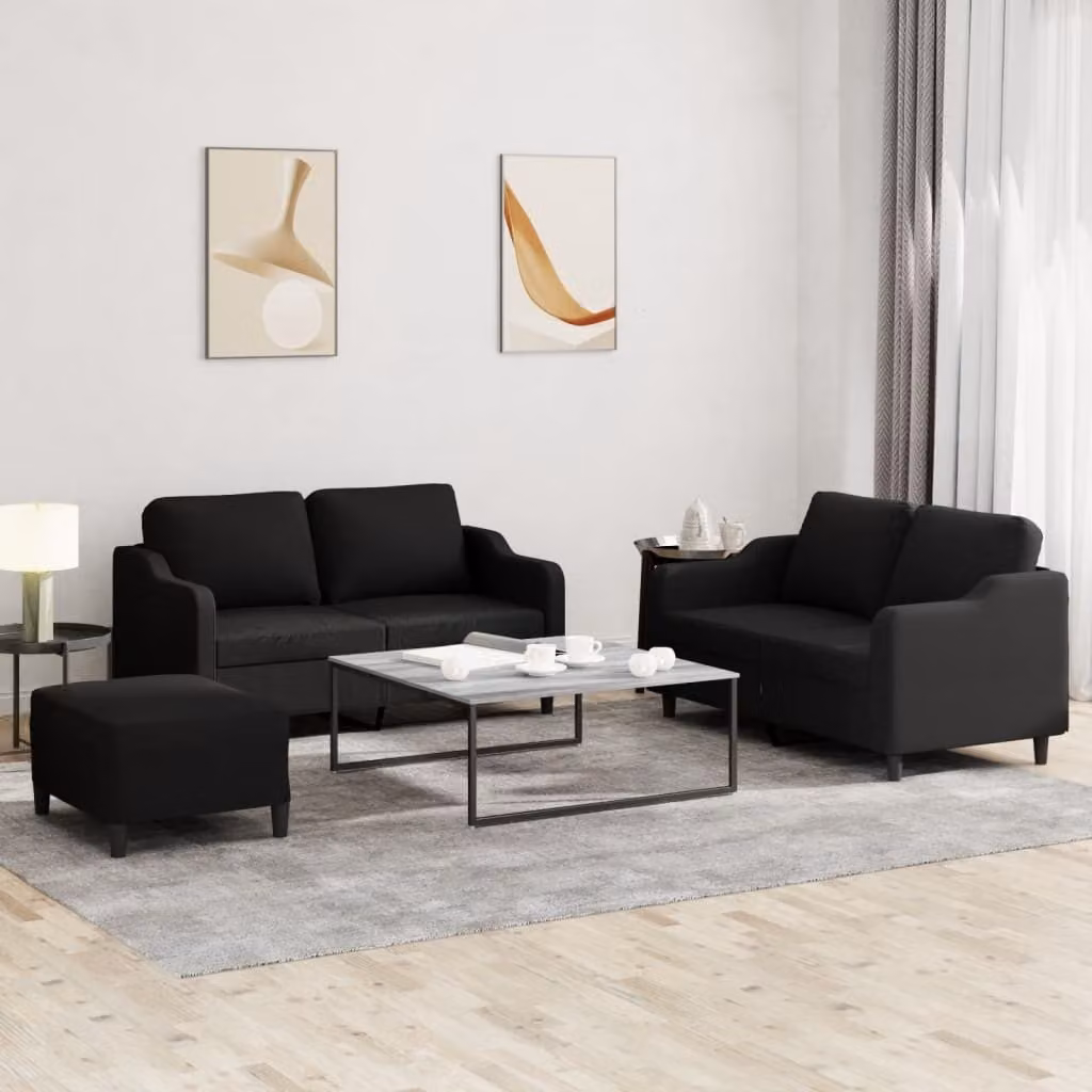 Maison Exclusive - Set divano a 3 pezzi con cuscini in tessuto nero