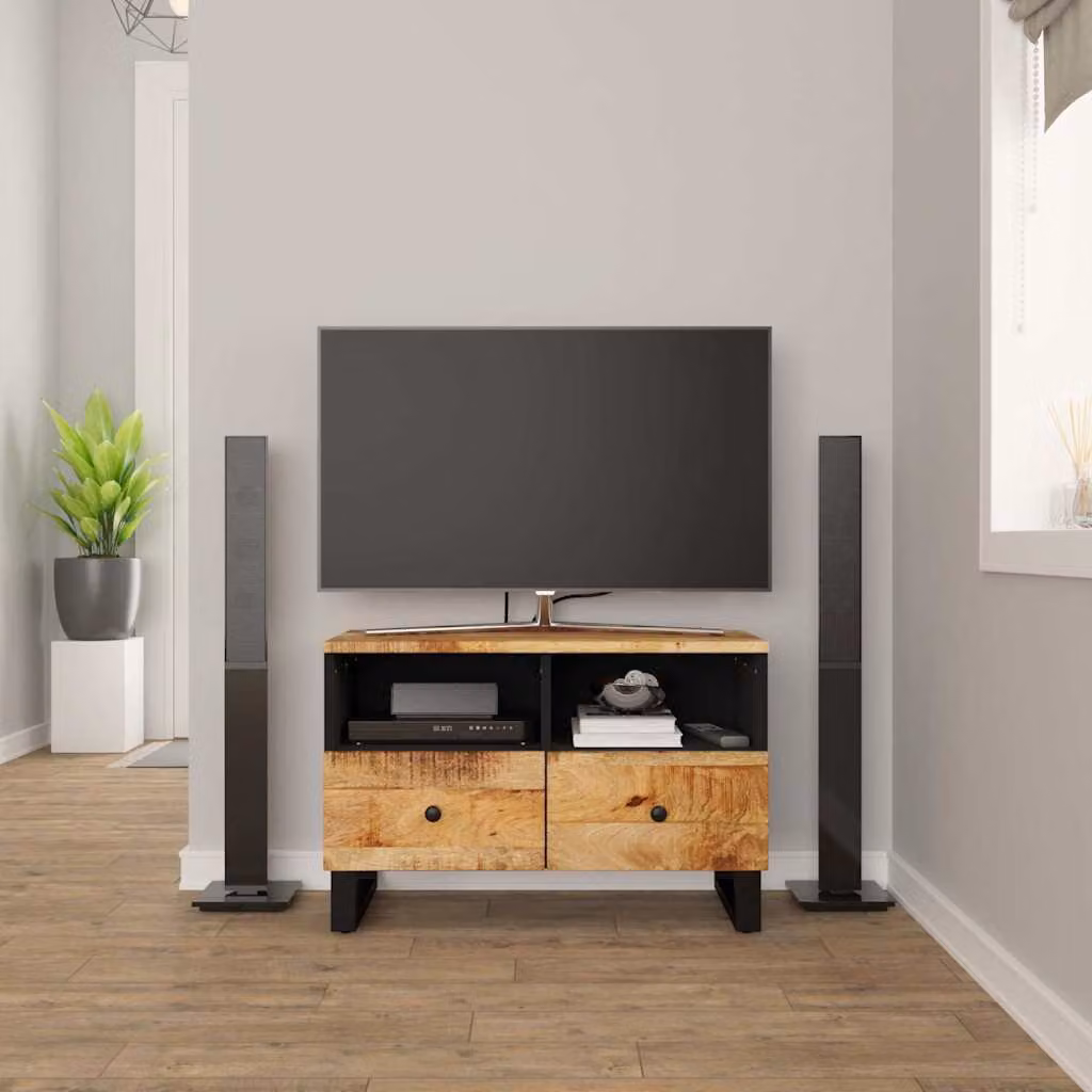 vidaXL Mobile Porta TV in Legno di Mango e Metallo, Stile Industrial, Marrone e Nero, L 70 cm x P 33 cm x H 46 cm