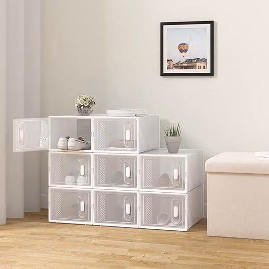 Scatole trasparenti per scarpe, 8 pezzi, impilabili, 25x19x35 cm, plastica