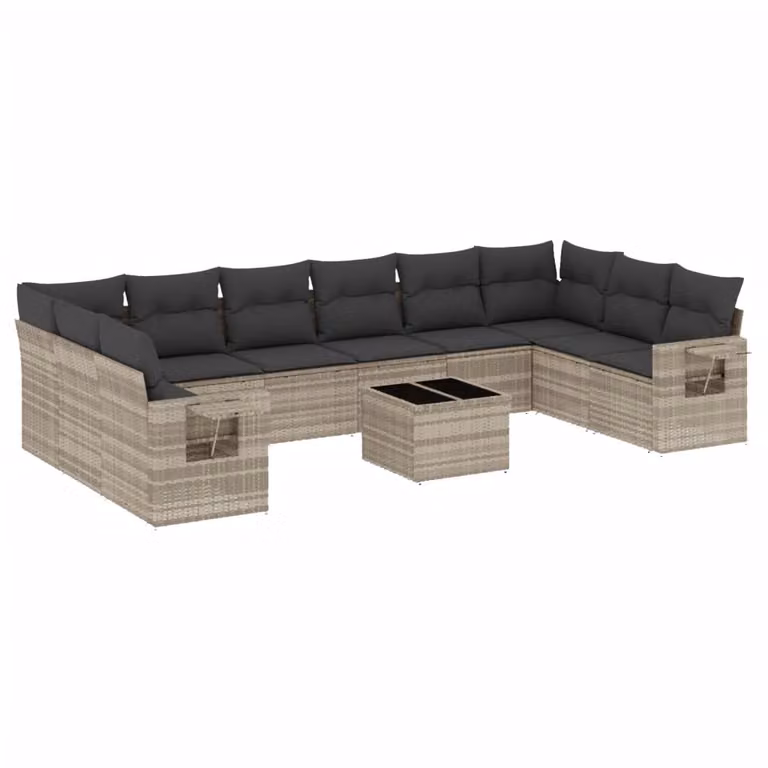 Set Divani da Giardino 11 pz con Cuscini in Polyrattan Grigio