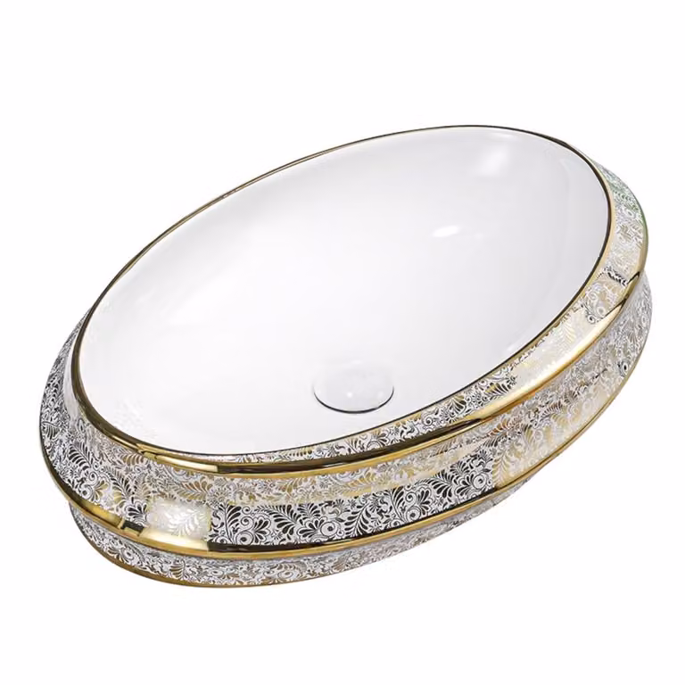 Lavabo in ceramica Lavabo da appoggio Ovale Oro