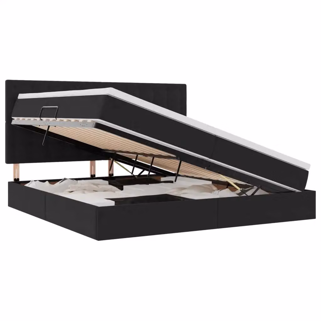 Letto con contenitore vidaXL in velluto nero con illuminazione LED e porta USB, L/P: 200 x 200 cm – 2