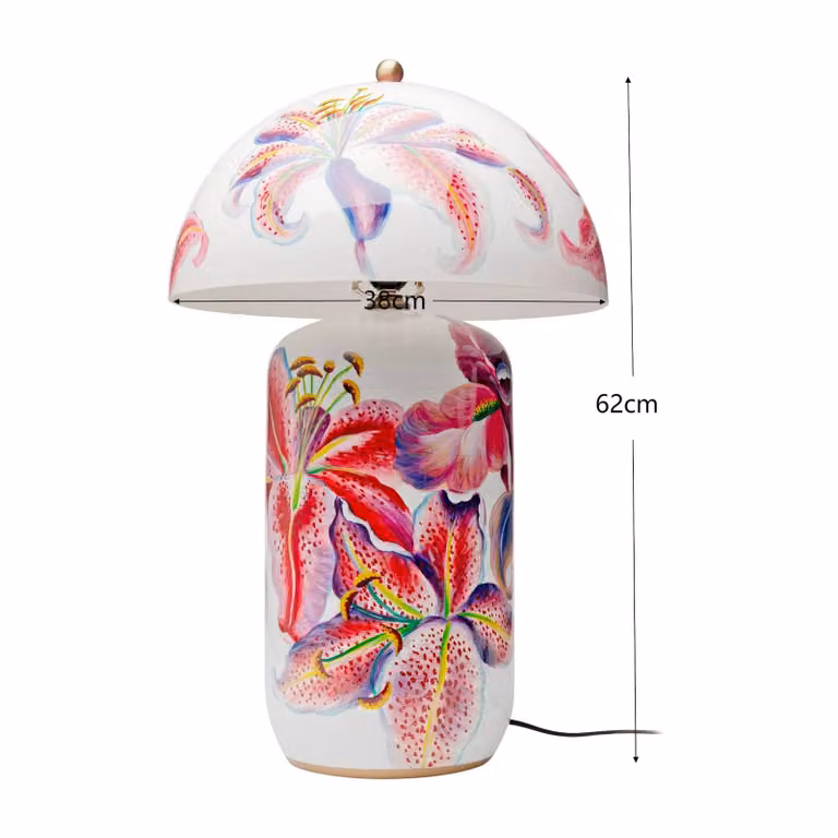 KARE Lampada da tavolo Lillies, Multicolore, Soggiorno / Sala da pranzo, Ceramica, Giovanile, Lampada da tavolo