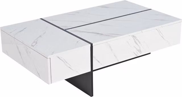 Tavolino da salotto moderno bianco con finitura lucida e design astratto, L: 126 cm, P: 60 cm, H: 35 cm – 1