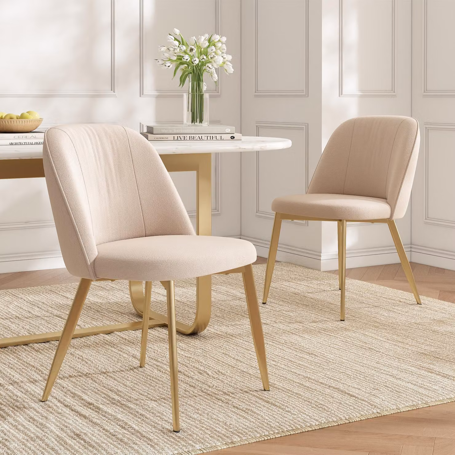 okwish Set da 2 sedie da pranzo, sedie imbottite con schienale, stile moderno, comode e traspiranti, adatte per la sala da pranzo o il soggiorno, beige