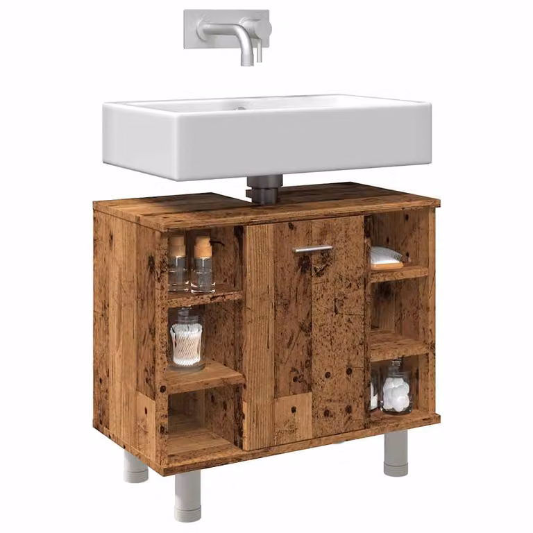 Mobile da bagno vidaXL in legno marrone con ante a cerniera e ripiani interni, L 60 cm x P 32 cm x H 53,5 cm