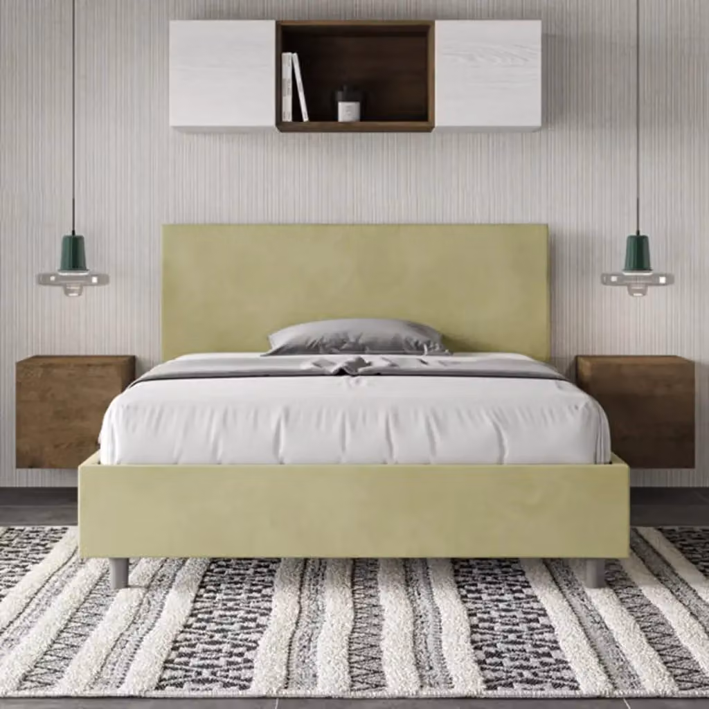 Letto matrimoniale francese con contenitore Adele Ityhome imbottito in microfibra colore tè verde L/P: 140 x 210 cm – 2