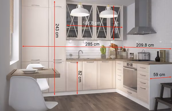 Mobile cucina a L TIVOLI cucina componibile 285x210cm frontali bianco perla opaco estensione parziale