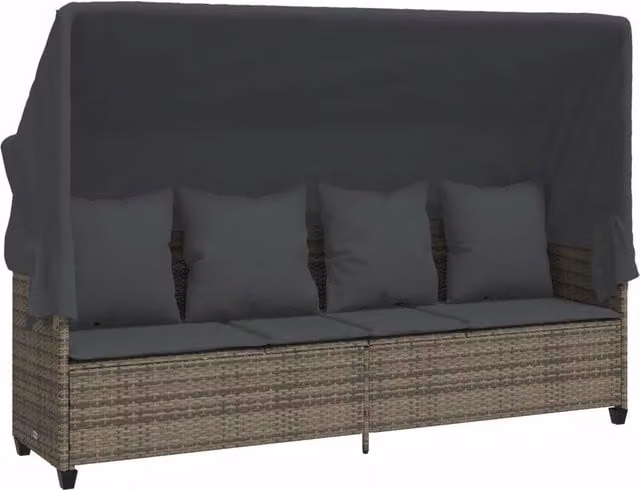 Lettino Prendisole | Sdraio da giardino | Lettino da sole con Baldacchino e Cuscini Grigio?Polyrattan