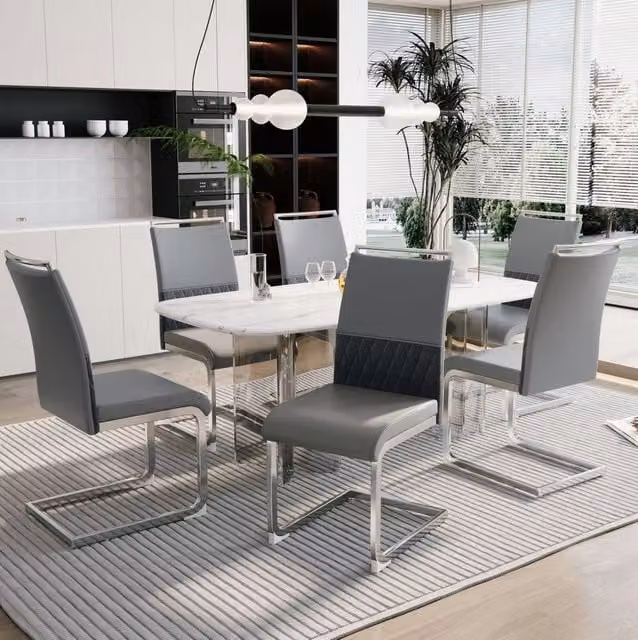 Set di 6 sedie da pranzo 42x48x95 cm grigie in metallo, ergonomiche, 150 kg