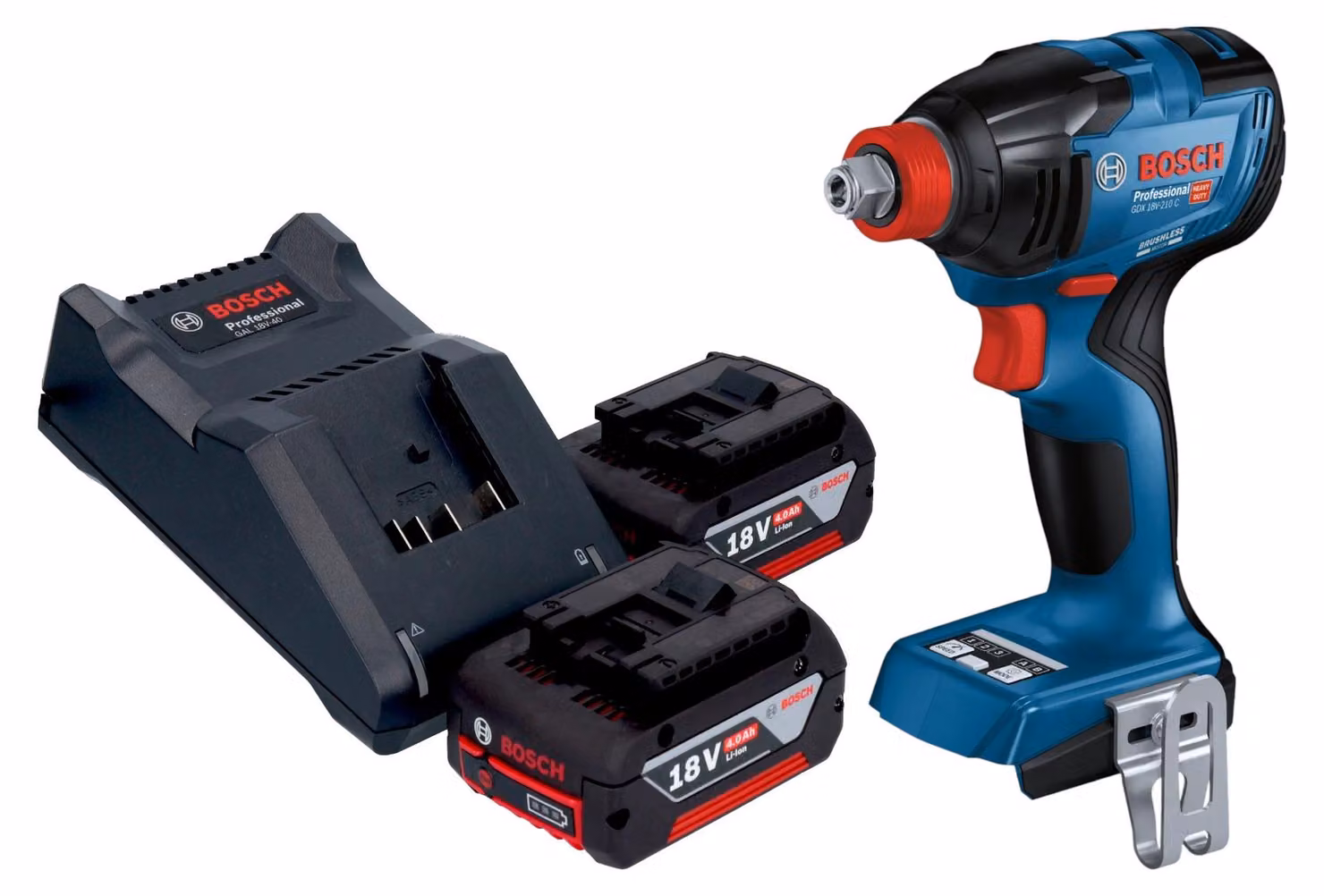 Bosch GDX 18V-210 C Avvitatore a impulsi professionale a batteria 18 V 210 Nm brushless + 2x batteria ricaricabile 4,0 Ah + caricabatterie