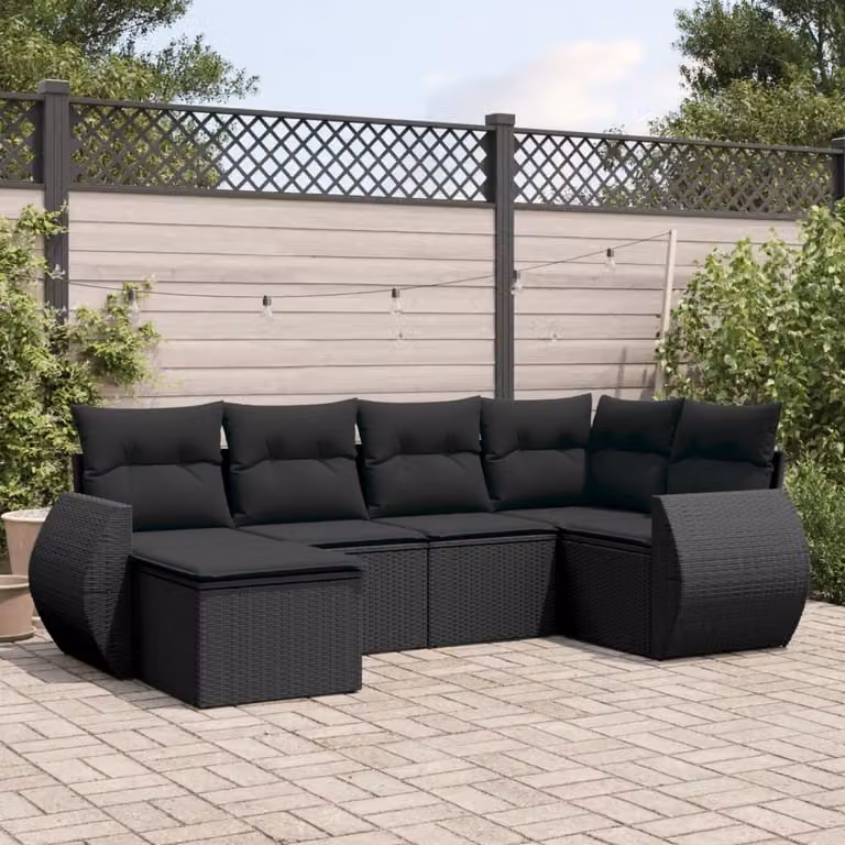 Maison Exclusive - Set Divano da Giardino 6 pz con Cuscini Nero in Polyrattan