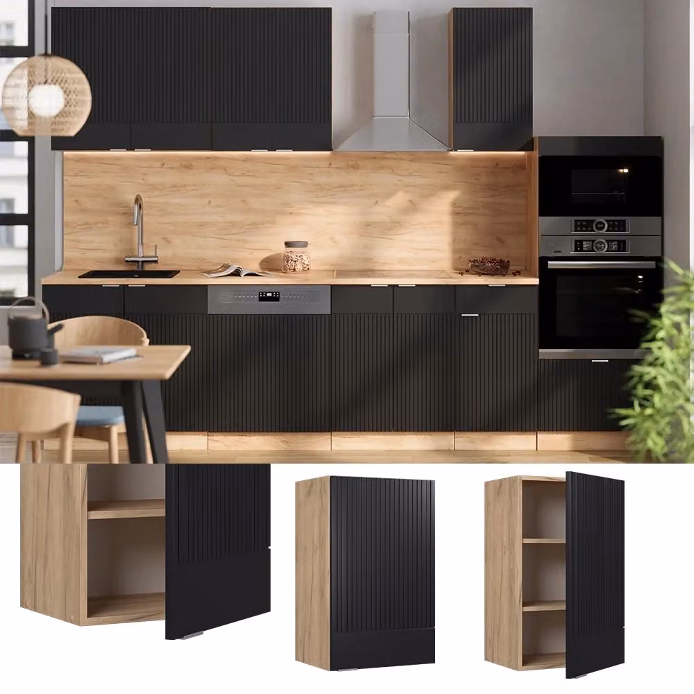 Pensile da cucina Vicco Fame-Line Nero rigato e Rovere dorato L: 45 cm – 2