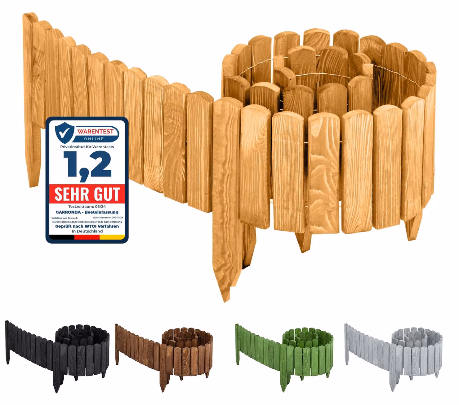 Elzusha - Recinzione per giardino in legno, con decorazioni a forma di fiori, impregnata - Lunghezza 200 cm