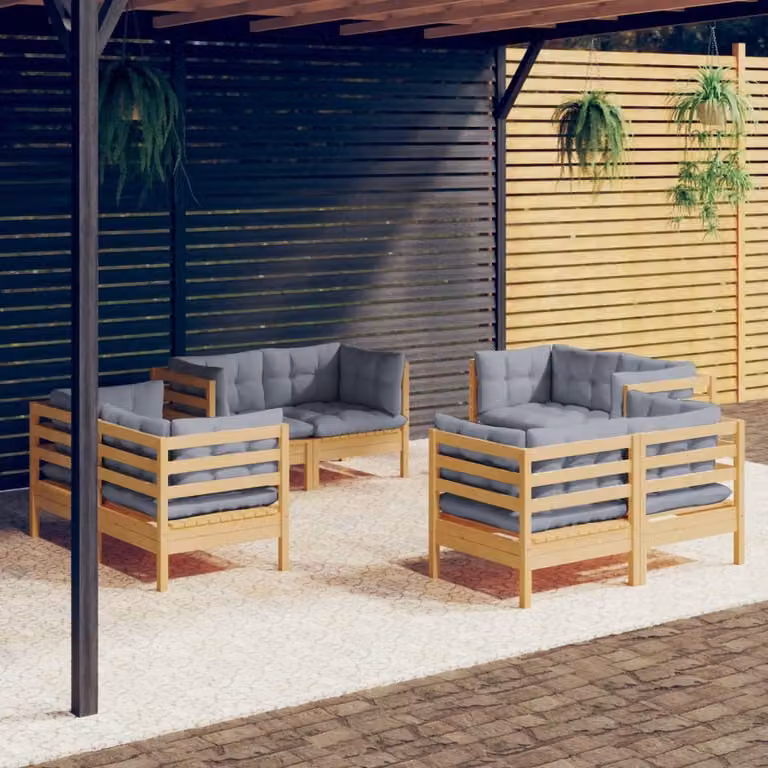 Maison Exclusive - Set Divani da Giardino 8 pz con Cuscini Grigi Massello di Pino