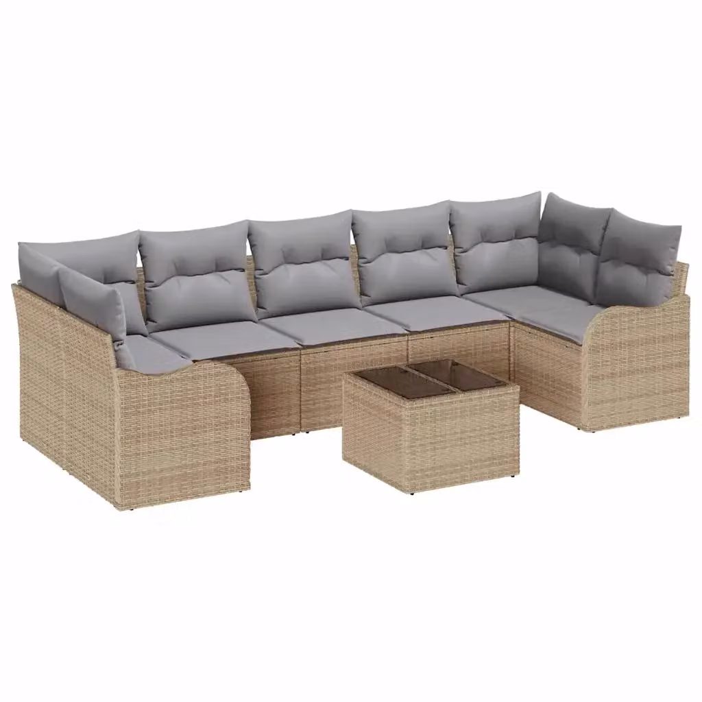 vidaXL Set Divano da Giardino a L con Tavolino da 8 Pezzi, Beige e Grigio – 2