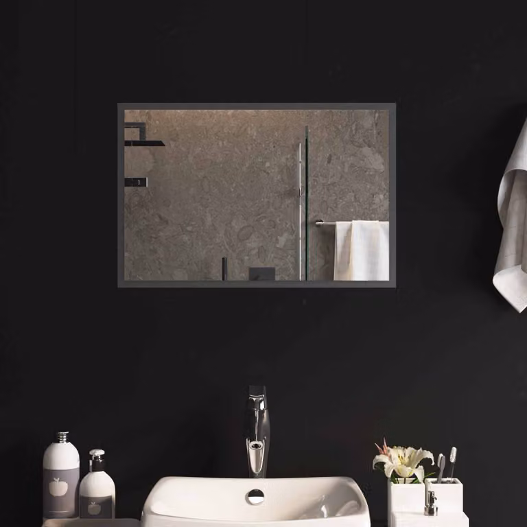 Specchio da bagno moderno vidaXL con luce LED e vetro temperato, nero, L: 60 cm x H: 40 cm