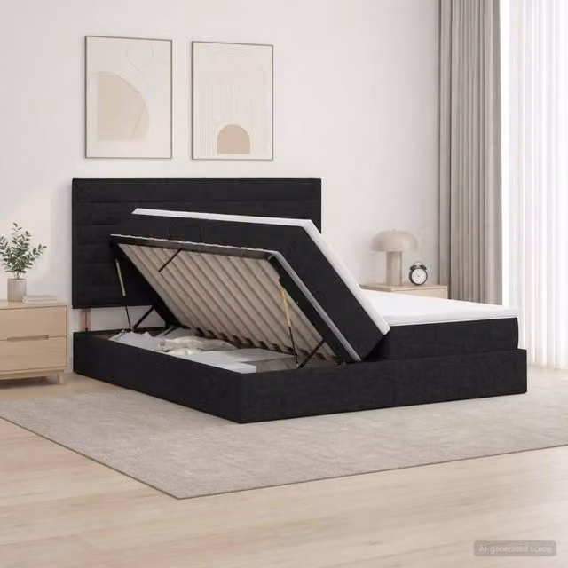 Letto con contenitore moderno vidaXL in tessuto nero con testiera L/P/H: 200 x 200 x 140 cm