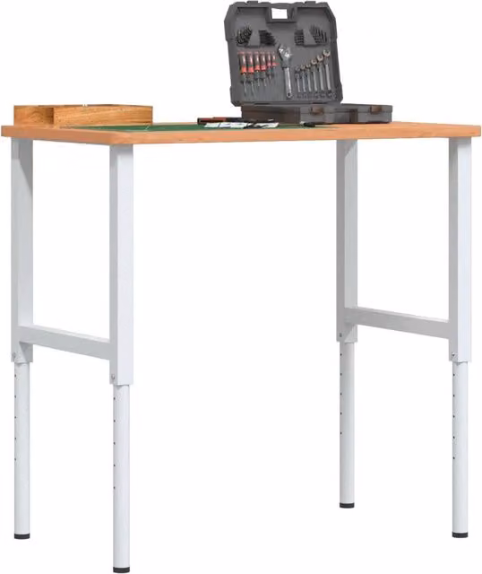 Banco da Lavoro Regolabile in Legno di Faggio e Metallo vidaXL, L/P/H: 100 x 60 x 71,5-98 cm