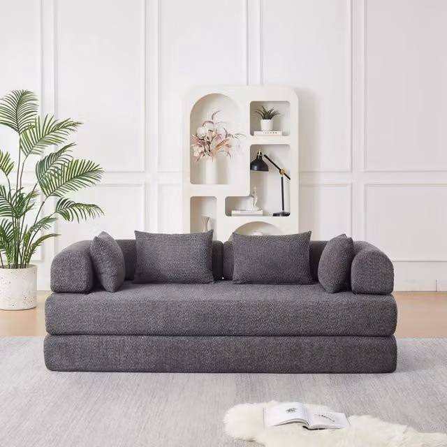 Desviae Divano letto modulare 4 in 1 in ciniglia grigio con schienale regolabile quattro configurazioni e 4 cuscini inclusi